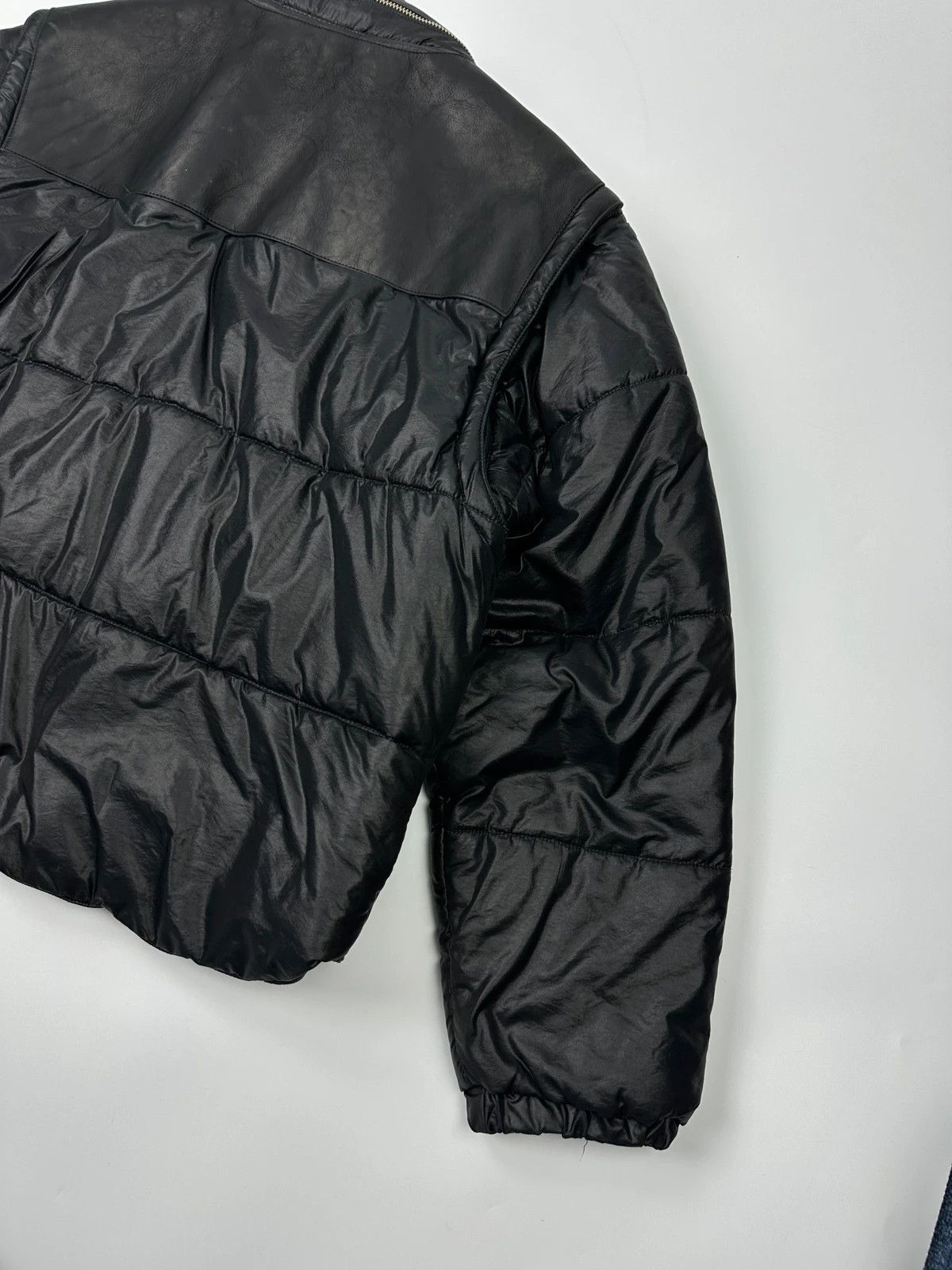 Armani Armani 90’s Black Leather & Nylon Puffer Bomber Jacket Size US M / EU 48-50 / 2 - 10 Thumbnail