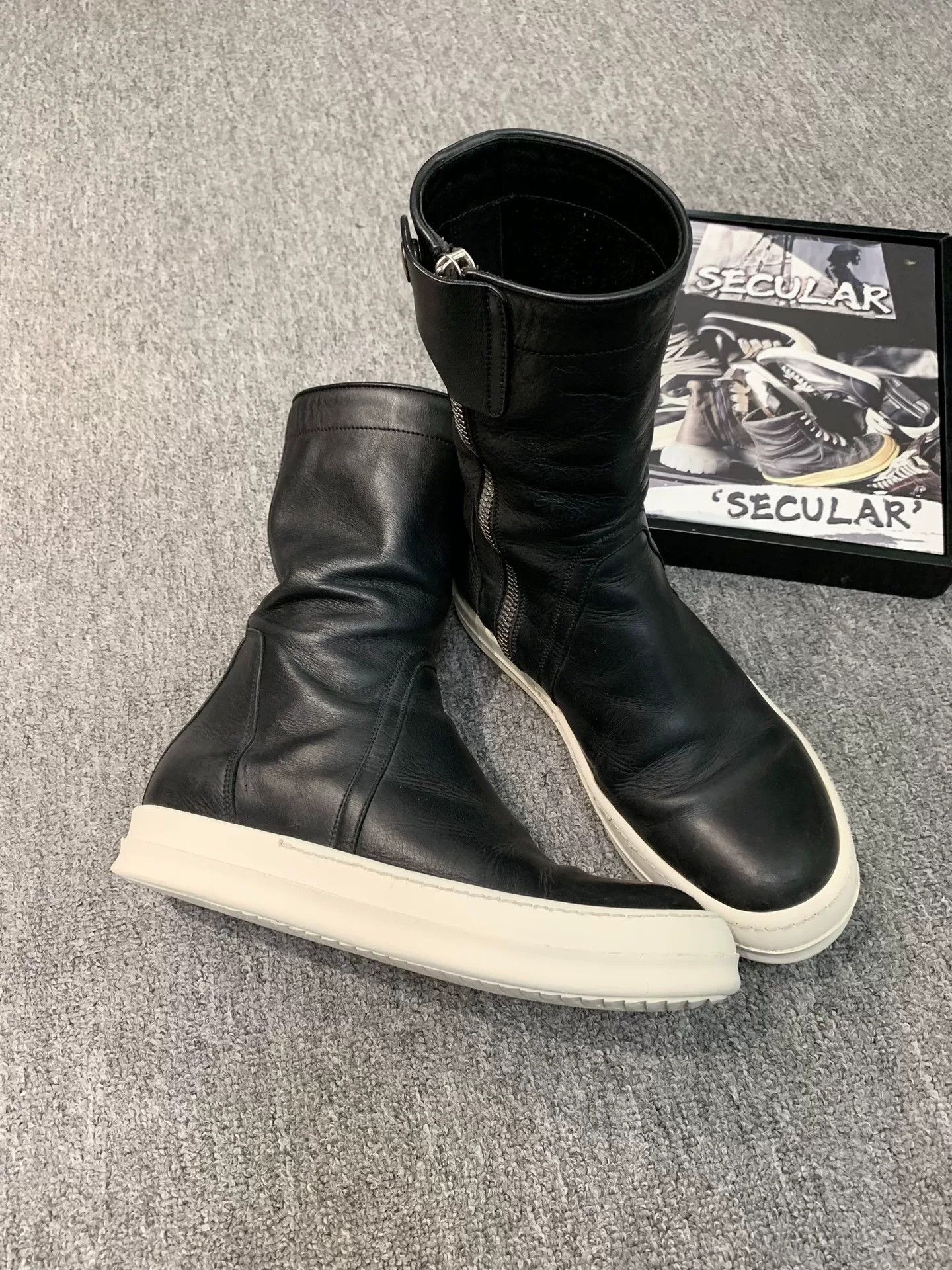 Rick Owens rick owens black leather mid-calf boots Size US 7 / EU 40 - 1 Thumbnail