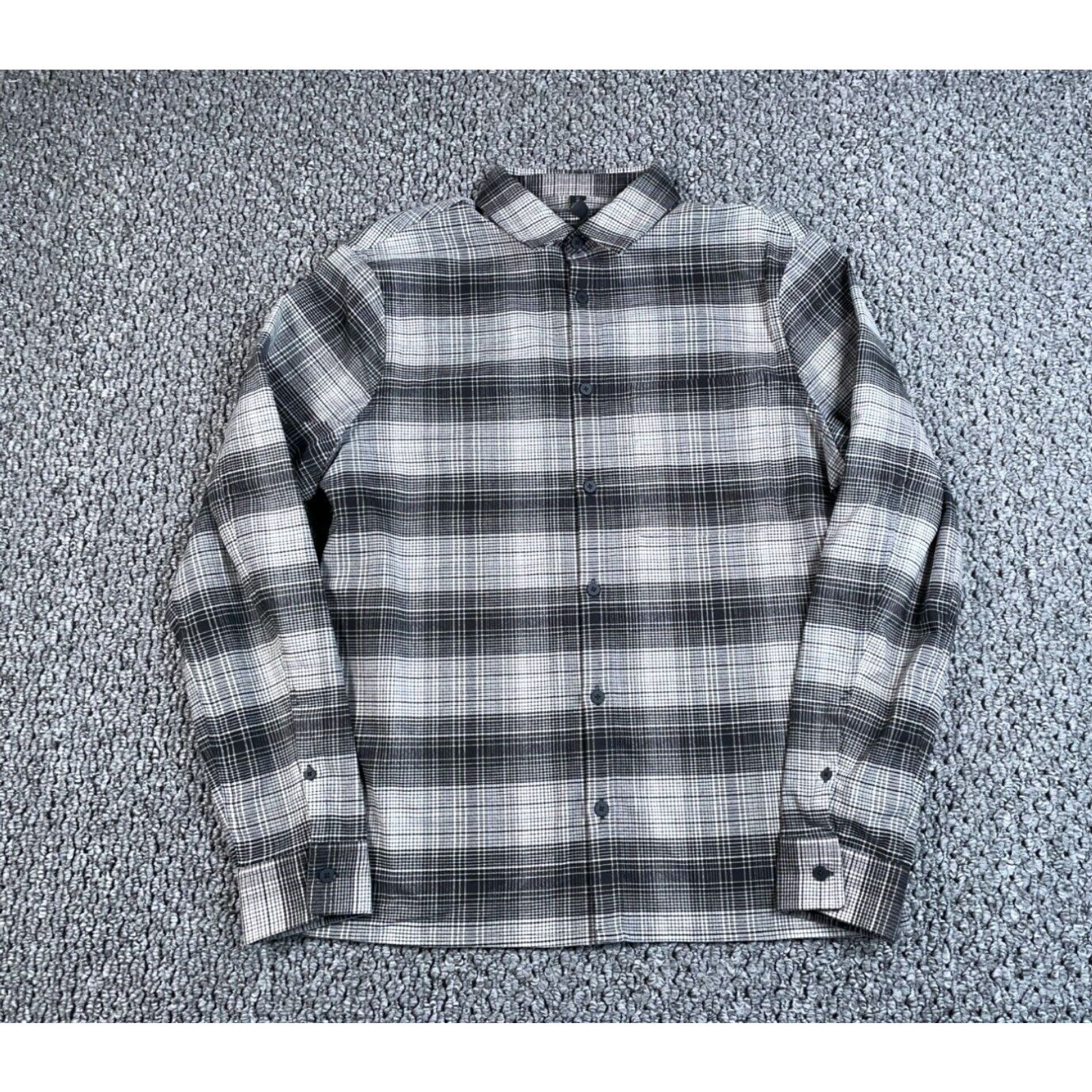 image of Lululemon Lightweight Flannel Shirt Adult Medium Gray Black Plaid Polyester in White, Men's