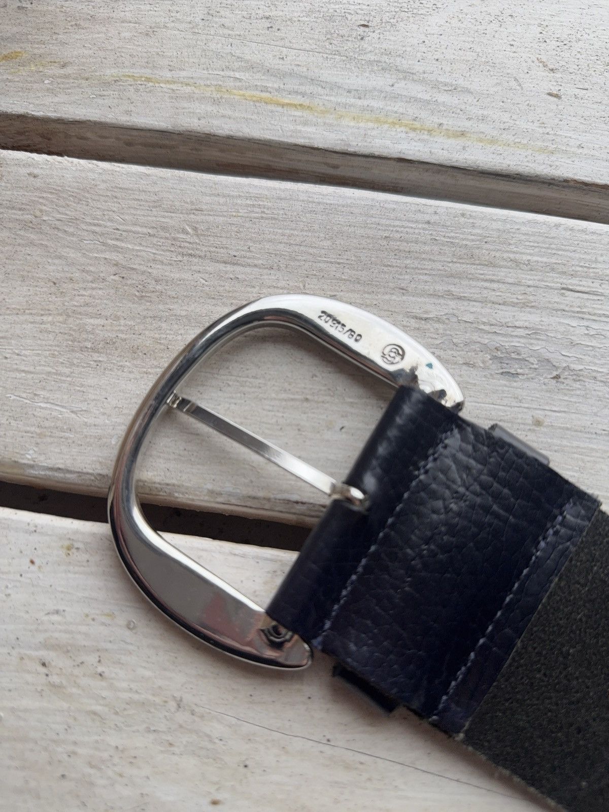 Japanese Brand Baguette Accessoires Navy Leather Belt 95cm Silver Buckle Size ONE SIZE - 10 Thumbnail