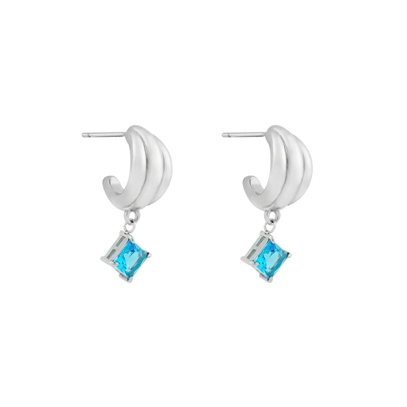 Japanese Brand Chic Silver Earrings with Green Gemstone Size ONE SIZE - 7 Thumbnail