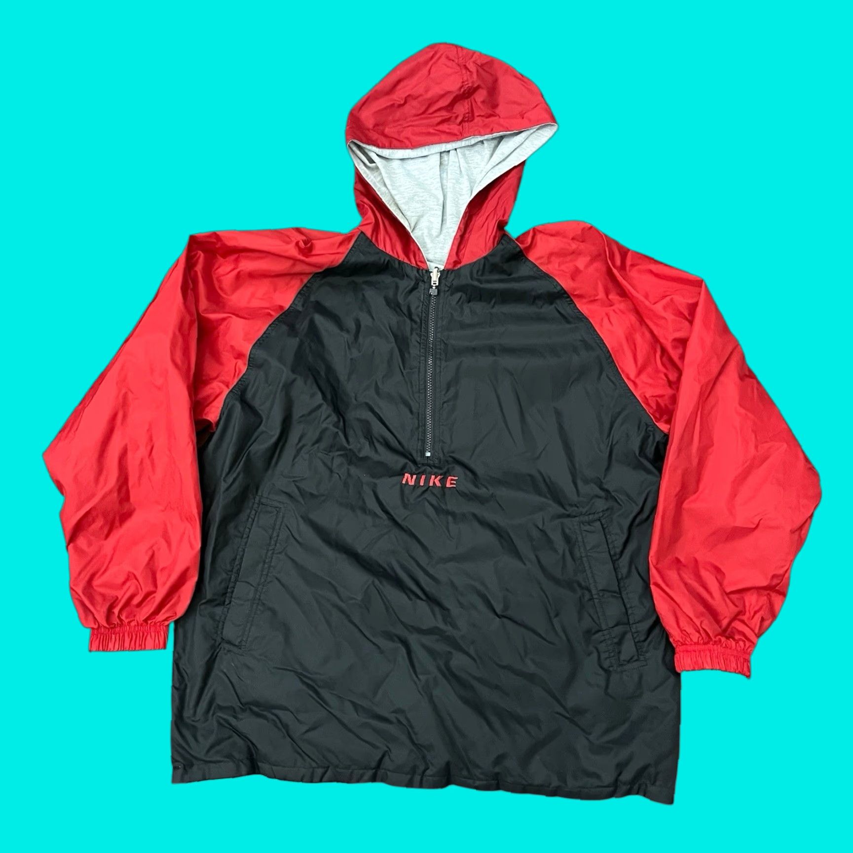 VINTAGE Nike Full Zip Reversible Windbreaker Hoodie Jacket 90s Medium Red Mens Nike Air Windbreaker