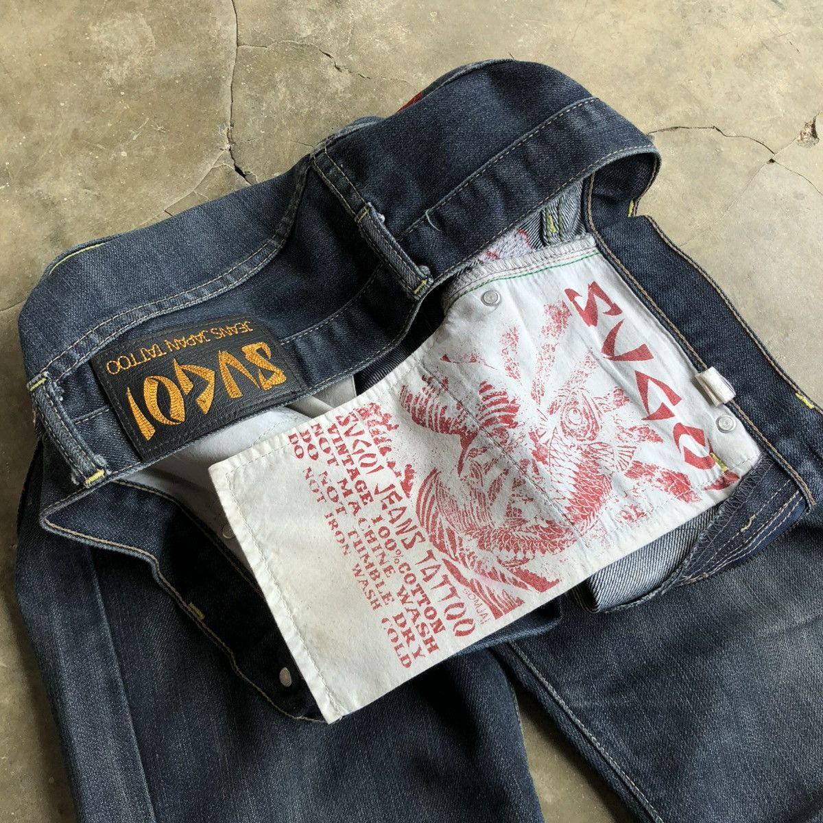 Karakuri Tamashii 2000s Sugoi Tatto Embroidery Dragon Tiger Denim Jeans Size US 29 - 15 Thumbnail