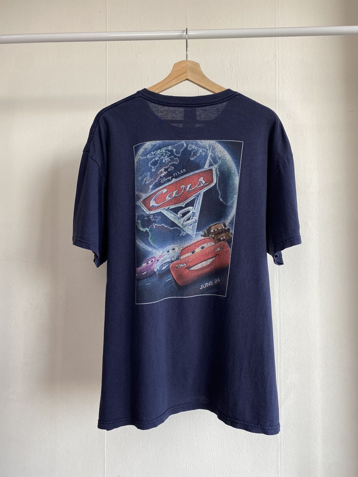 image of Vintage Cars 2 Promo Movie Disney Tee in Navy, Men's (Size XL)