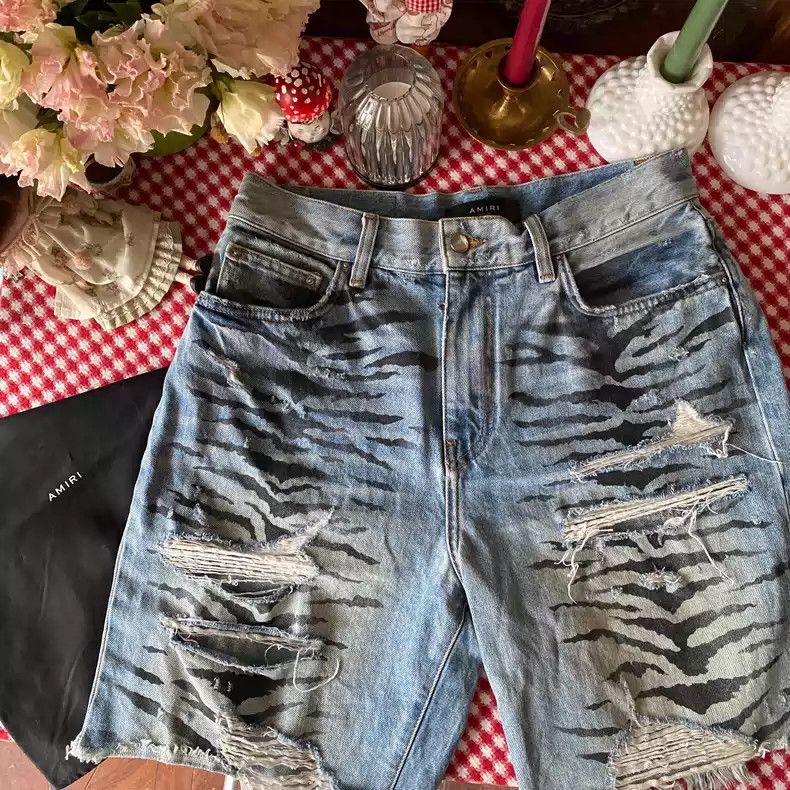 Amiri Amiri tiger striped zebra denim shorts | Grailed