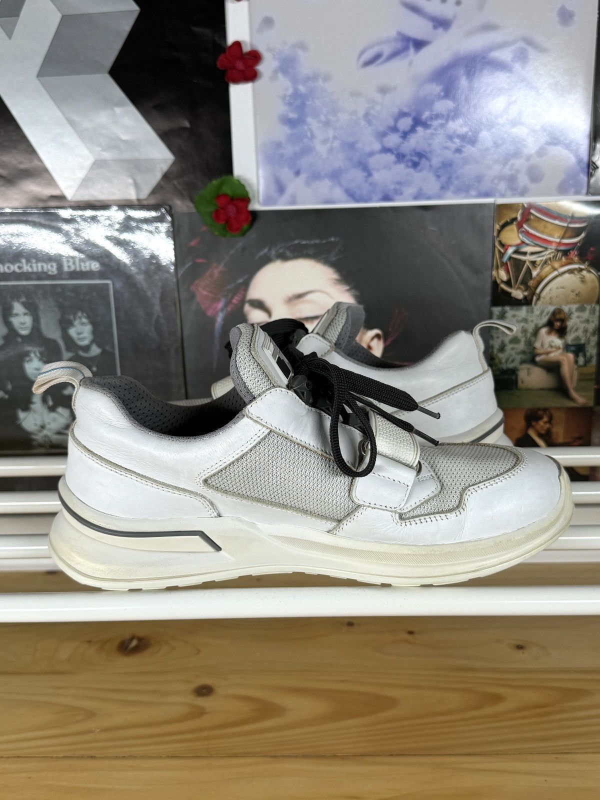 Prada Mechano Silver White Leather Strap Sneakers Size US 8.5 / EU 41-42 - 5 Thumbnail
