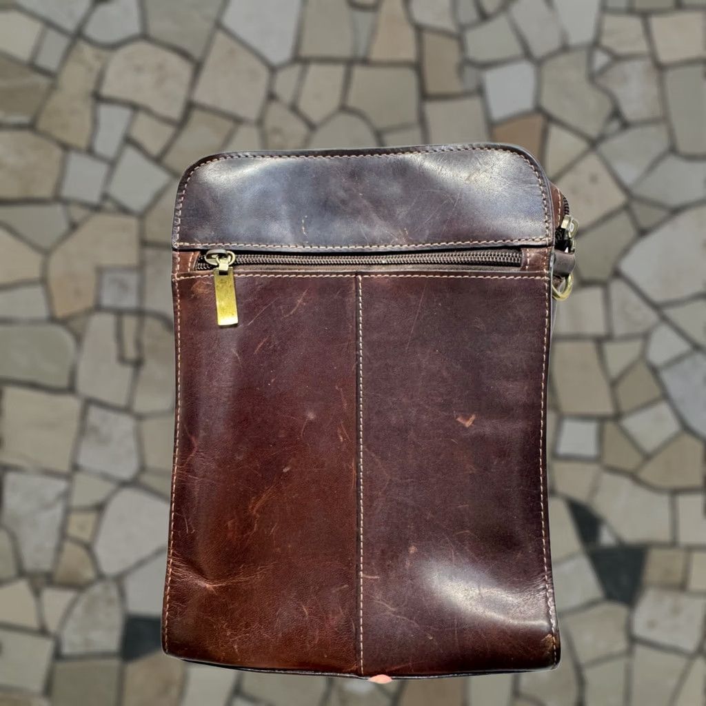 Vintage VINTAGE Brown Leather Crossbody Bag Rectangle 9" x 7" x 1.5" Zipper Pockets Womens Leather Canvas Bag 92B Size ONE SIZE - 1 Thumbnail