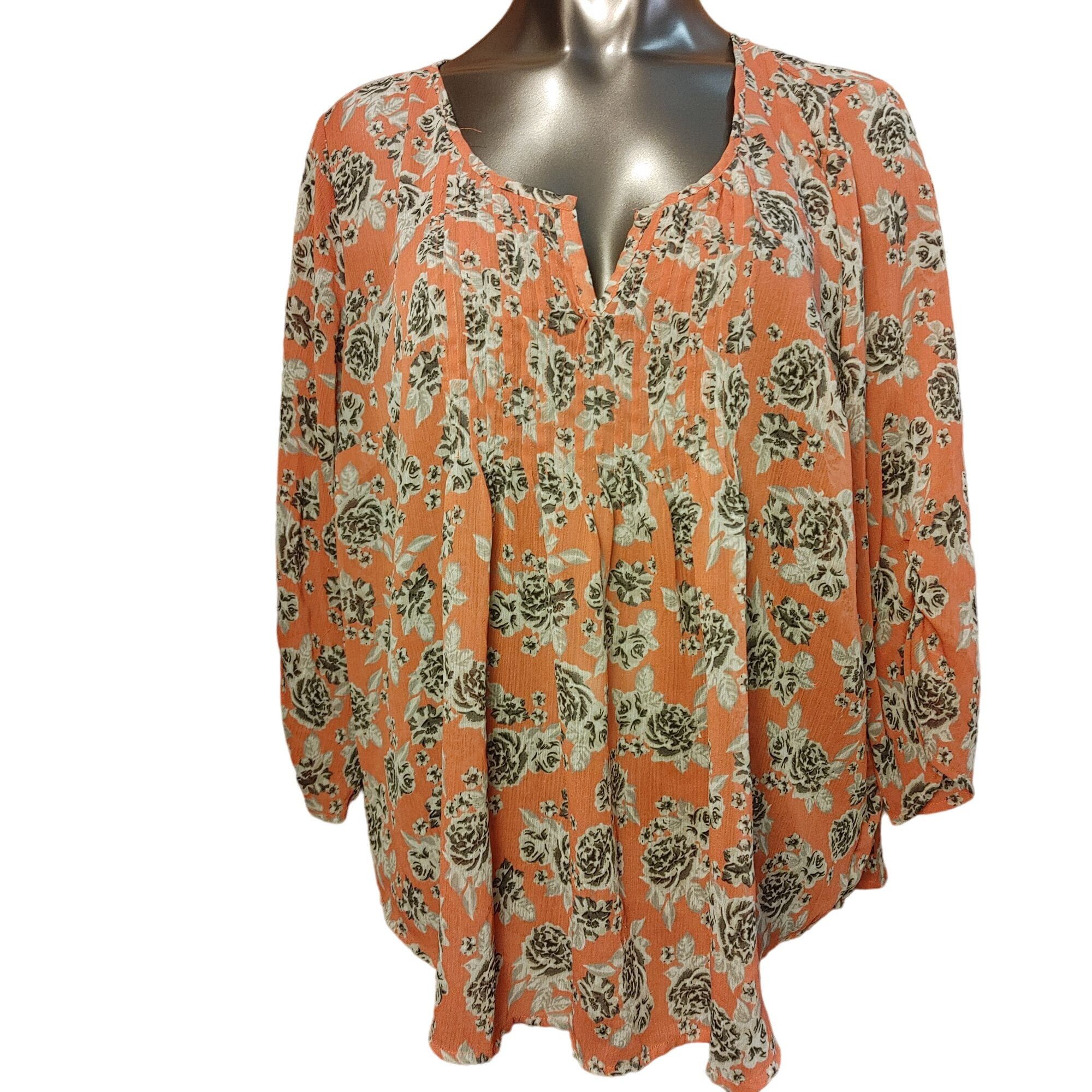 Torrid Torrid Plus Size Women's Orange Floral Long Sleeve V-Neck | Grailed