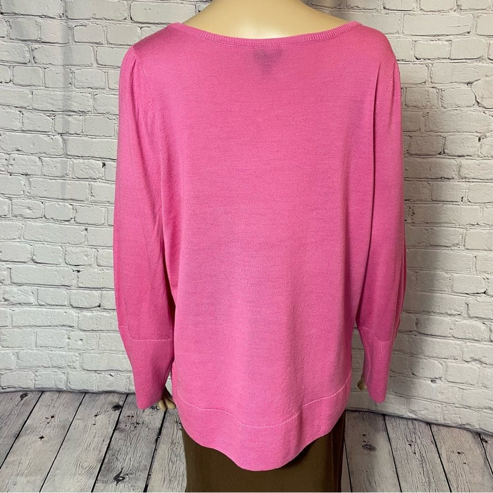 Talbots NWT New Talbots Merino Wool Puff Button Sleeve Pink Sweater Size M / US 6-8 / IT 42-44 - 4 Thumbnail