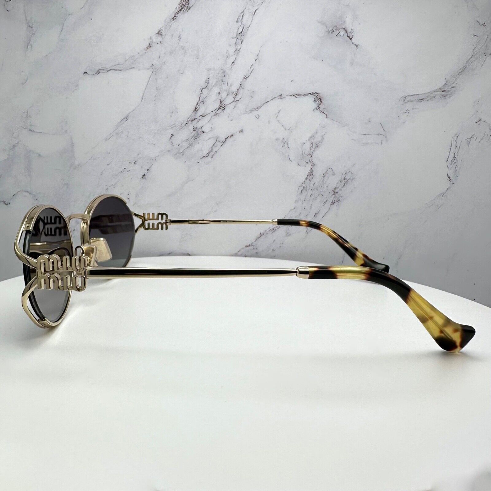 New MIU MIU Sunglasses Gold Metal Slim Frame Oval