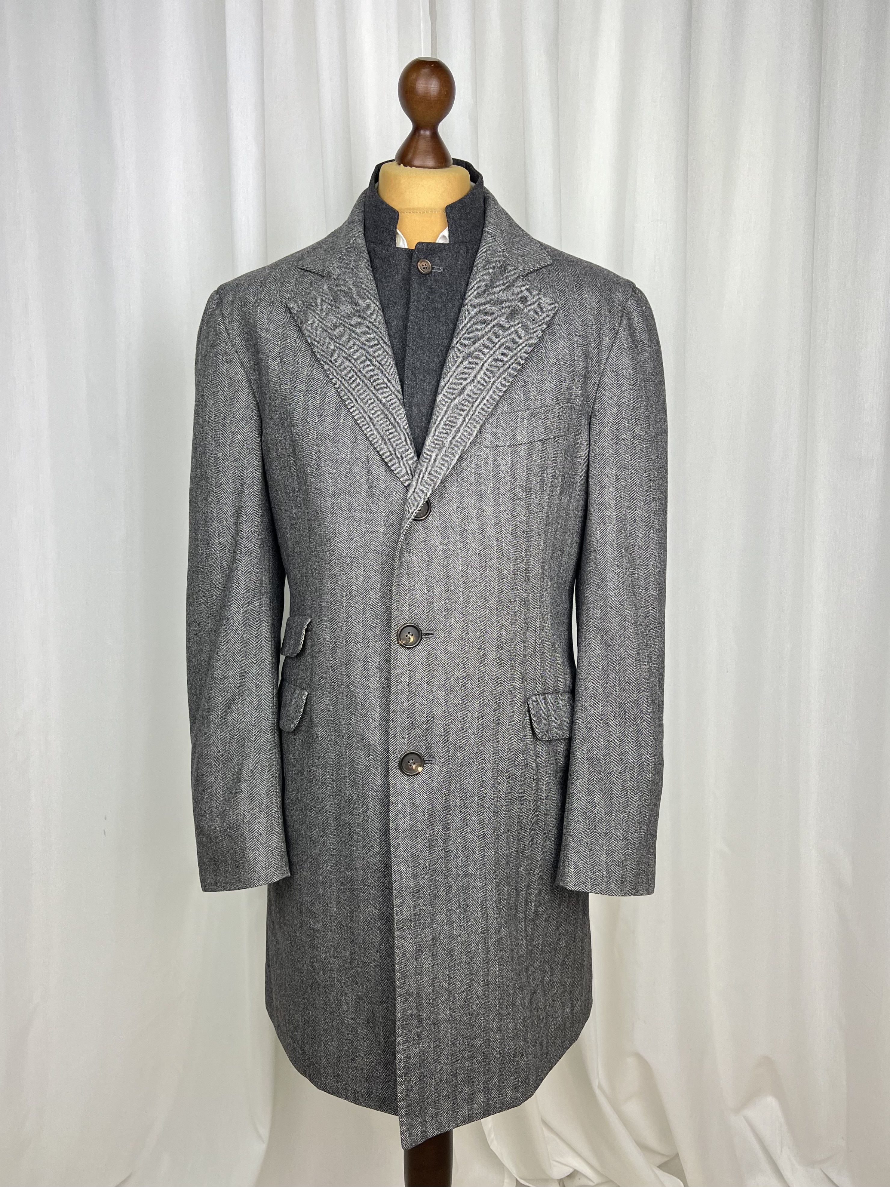 Brunello Cucinelli Single-Breasted Herringbone Wool\Cashmere Overcoat Size US L / EU 52-54 / 3 - 1 Thumbnail