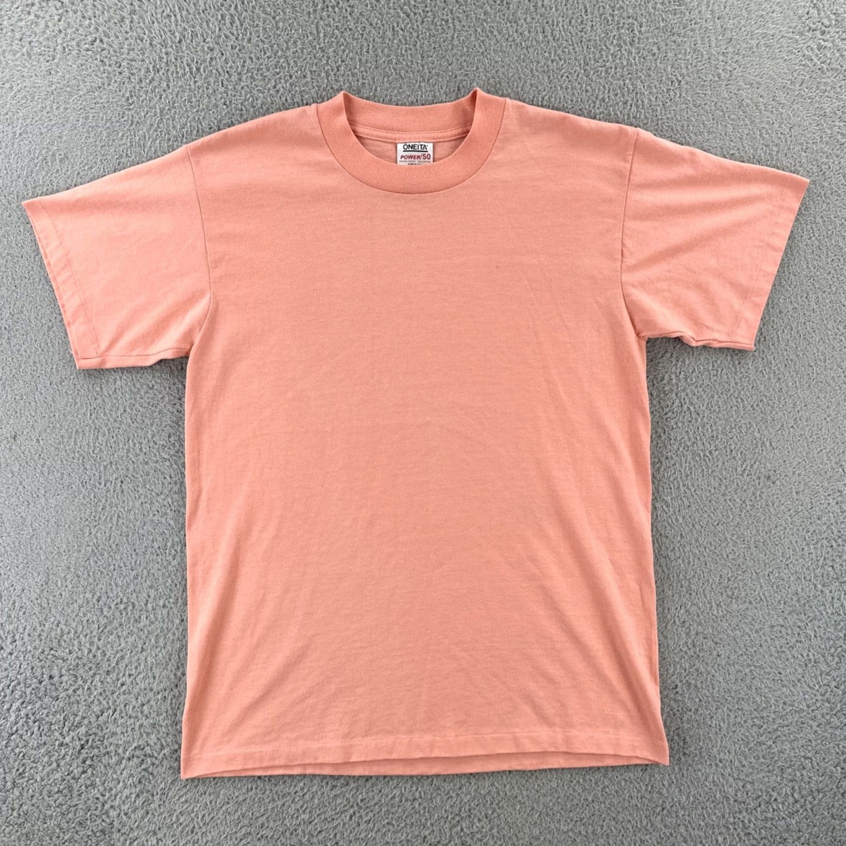 Vintage VINTAGE Oneita Power/50 Men’s L Pink Short Sleeve Crew Neck T-Shirt 90s USA Mens Size US L / EU 52-54 / 3 - 2 Thumbnail