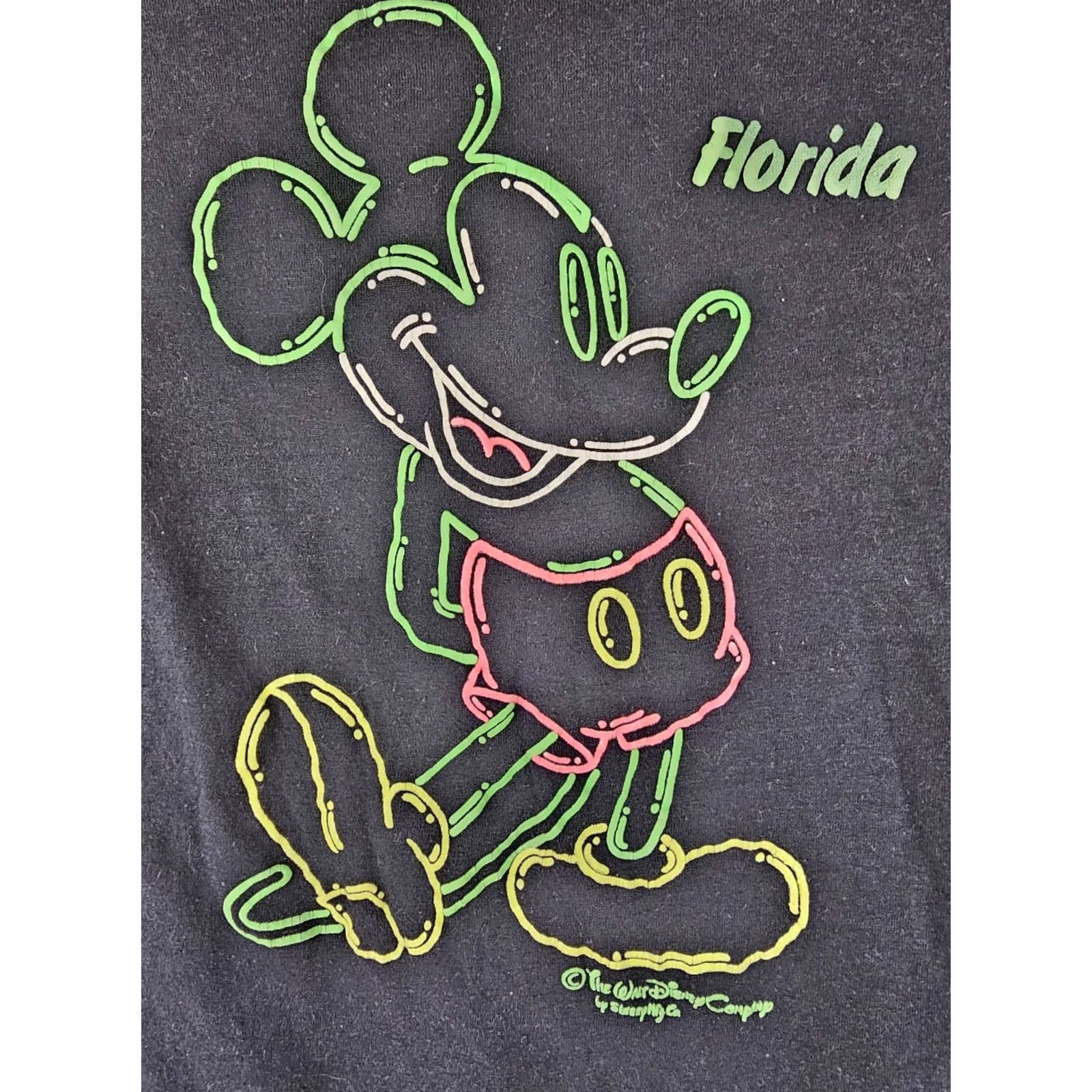 Disney VINTAGE Disney T-Shirt Mens Small Mickey Mouse Black Cotton 80s Short Sleeve Round Neck Paper Thin Single Stitch Count 16in Chest 23in Length Size US S / EU 44-46 / 1 - 2 Thumbnail