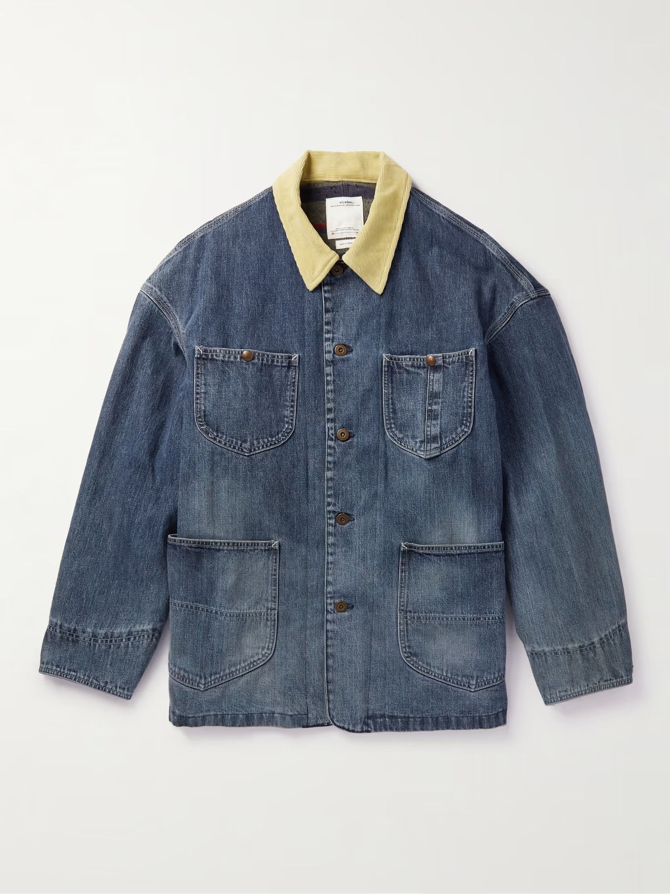 Image of Visvim Social Sculpture Corduroy-Trimmed Denim Jacket in Blue, Men's (Size XL)