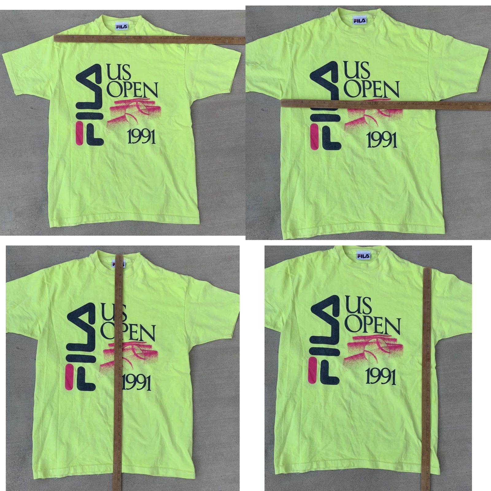 Fila VINTAGE FILA US OPEN 1991 T Shirt Graphic Tee Neon Yellow 90s 1990s Size L Mens Cotton Short Sleeve Graphic Print Open Size US L / EU 52-54 / 3 - 10 Thumbnail