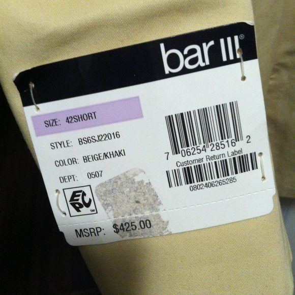 Bar III $600.00 BAR III MEN'S NEW 100%COTTON 2PC SUIT SIZE: 42S Size 42S - 7 Thumbnail