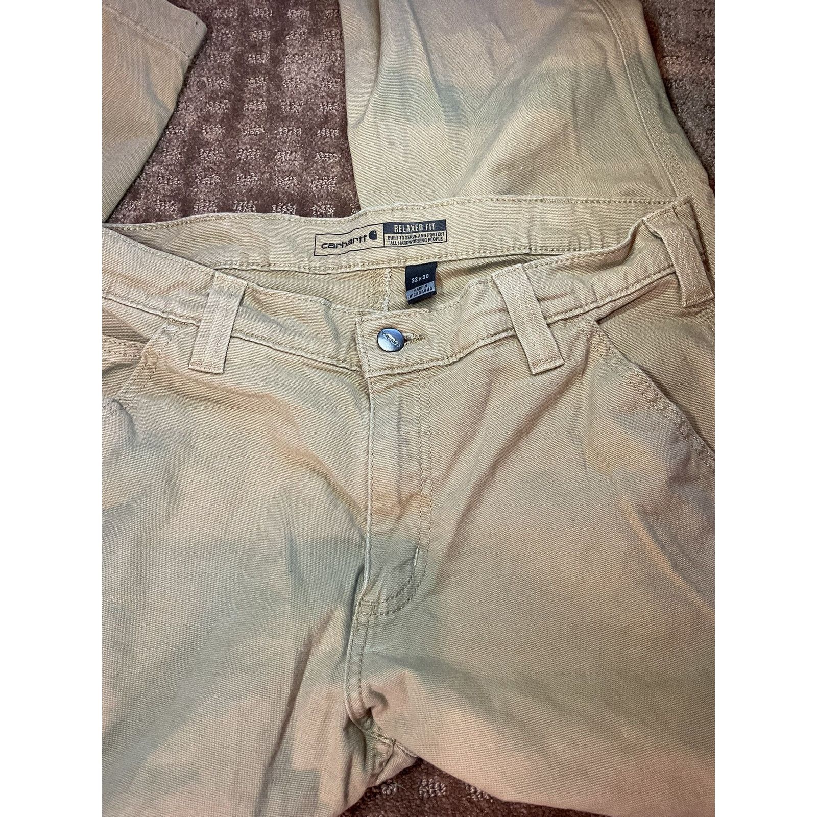 Carhartt 👖 Carhartt Men Relaxed Fit Khaki Cotton Canvas Pants 32x30 Size US 32 / EU 48 - 3 Thumbnail