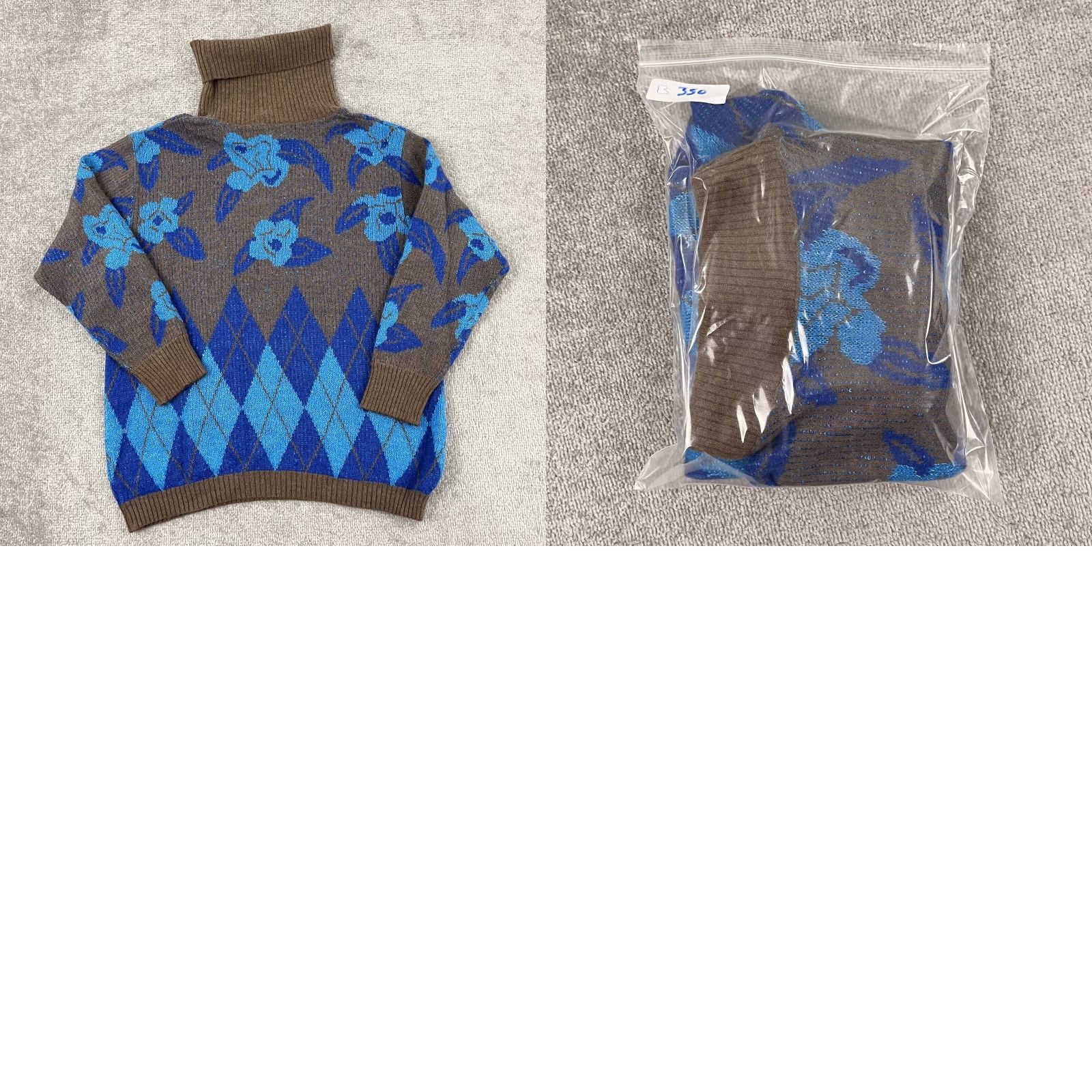 Walls STRICKWAREN de Wall Sweater L/XL Women Brown Blue Floral Argyle Lambswool Jumper Size L / US 10 / IT 46 - 8 Thumbnail