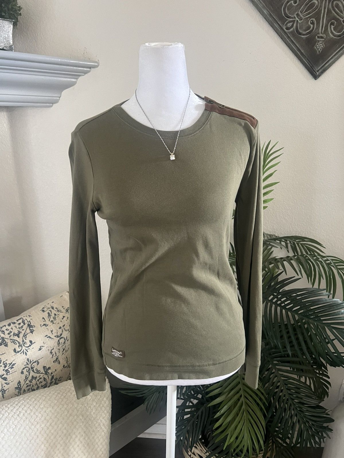 Lauren Ralph Lauren Ralph Lauren Olive Long Sleeve Top with Brown Detail M Size M / US 6-8 / IT 42-44 - 1 Thumbnail