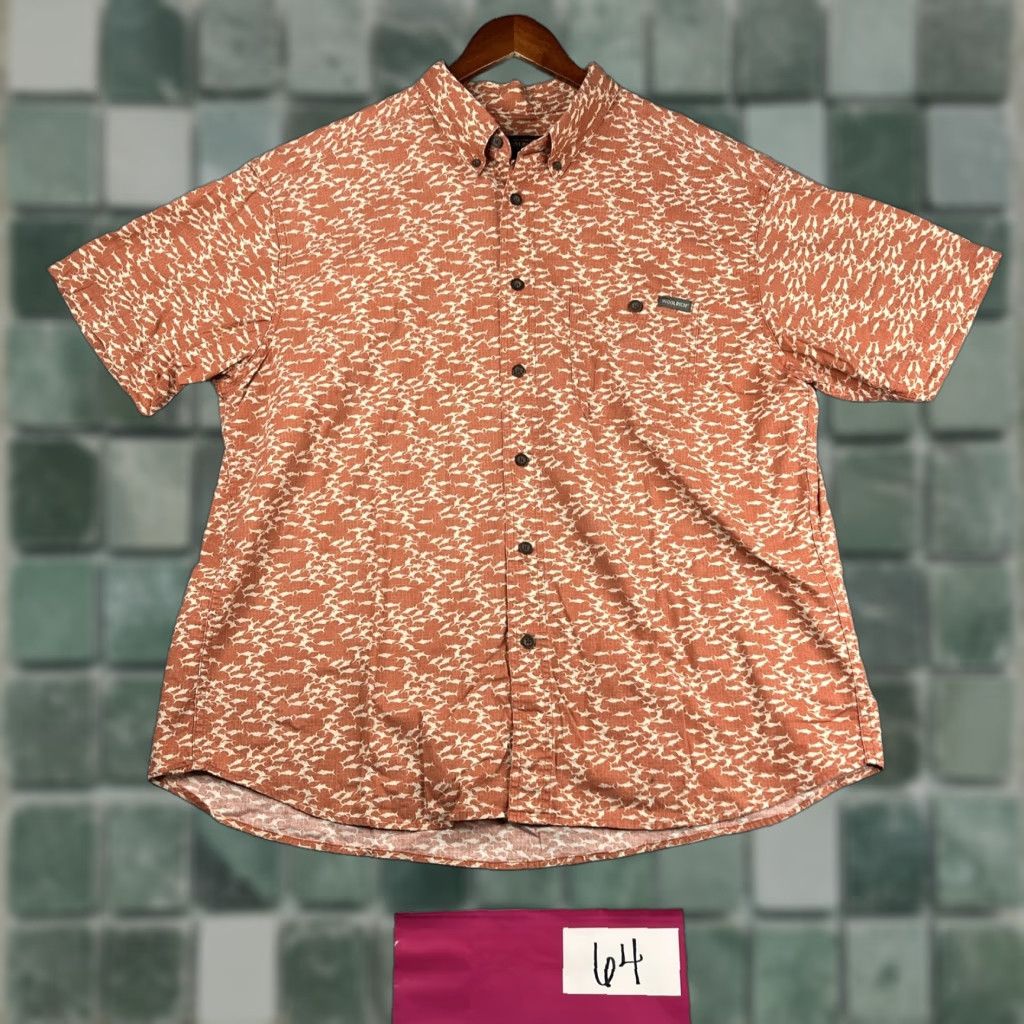Vintage VINTAGE Woolrich Fish Print Shirt XL Orange Button-Up Short Sleeve Mens Size US XL / EU 56 / 4 - 1 Thumbnail
