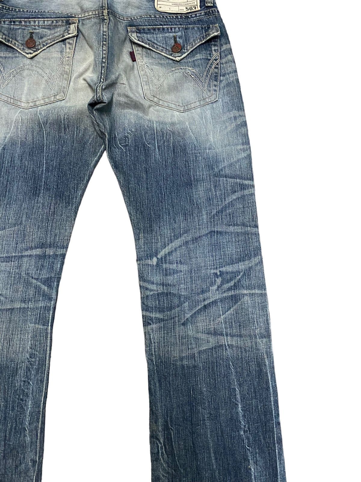 Edwin Vintage Edwin 503 blue trip flare distressed jeans Size US 35 - 12 Thumbnail