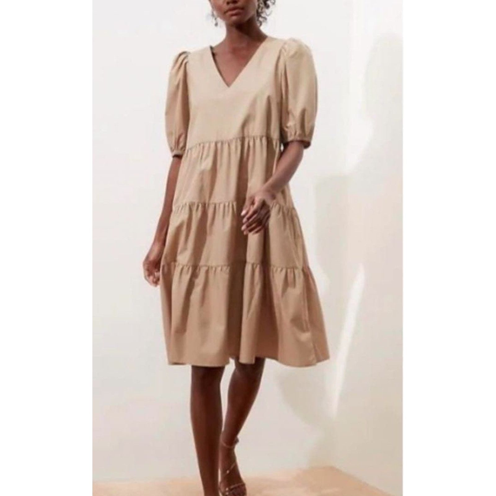 Banana Republic Banana Republic Dress Womens XS Beige Puff Sleeve Midi Size XS / US 0-2 / IT 36-38 - 2 Thumbnail