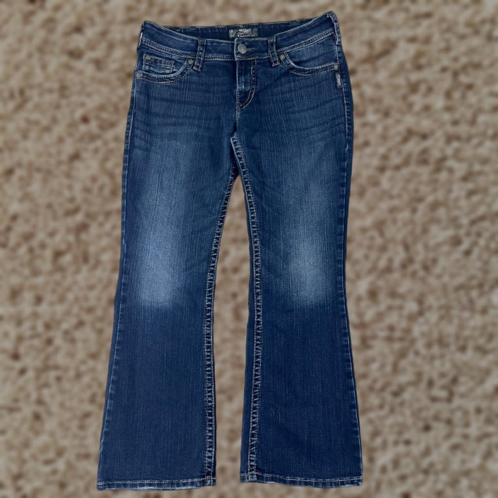 Silver Jeans Co. VINTAGE? No, Silver Jeans Suki Surplus Blue Denim Bootcut Jeans - 31 Waist, 27.5 Inseam, Cotton Blend, Embroidered, Logo, 5-Pocket Womens Jeans Size 24" / US 00 / IT 34 - 1 Thumbnail