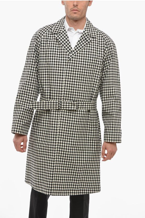 image of Prada Og1Mm0524 Motif Trench Coat In Black/white, Men's (Size Medium)