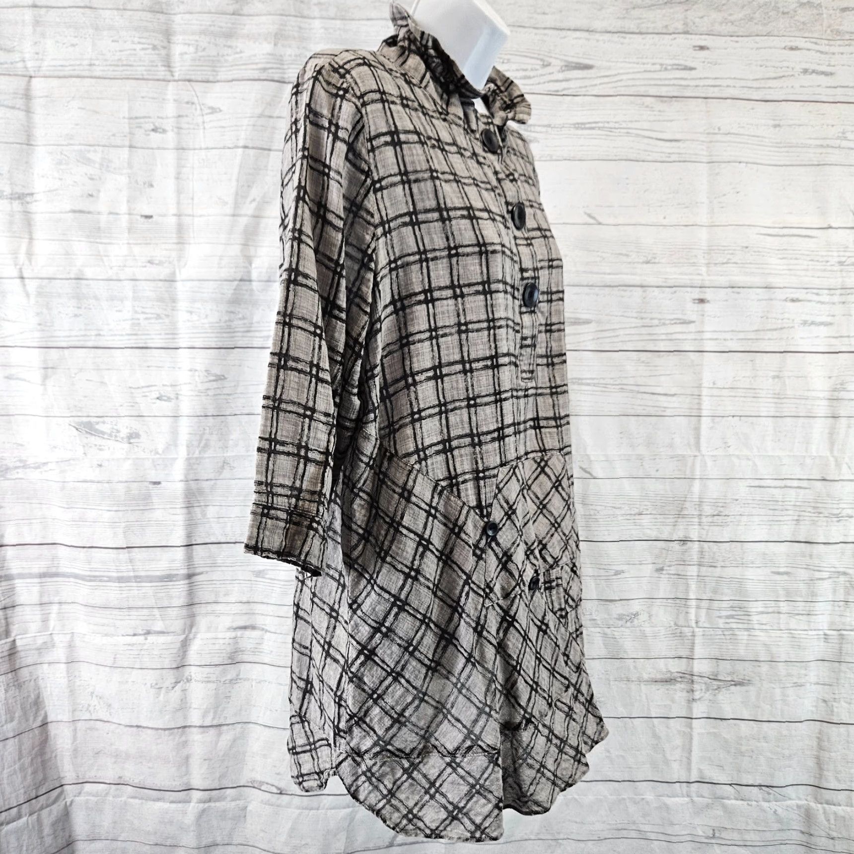 Vintage Terra SJ Apparel Womens Top Sz Medium Gray 3/4 Sleeve Collared Cotton Shirt Blouse Mens? Size M / US 6-8 / IT 42-44 - 3 Thumbnail