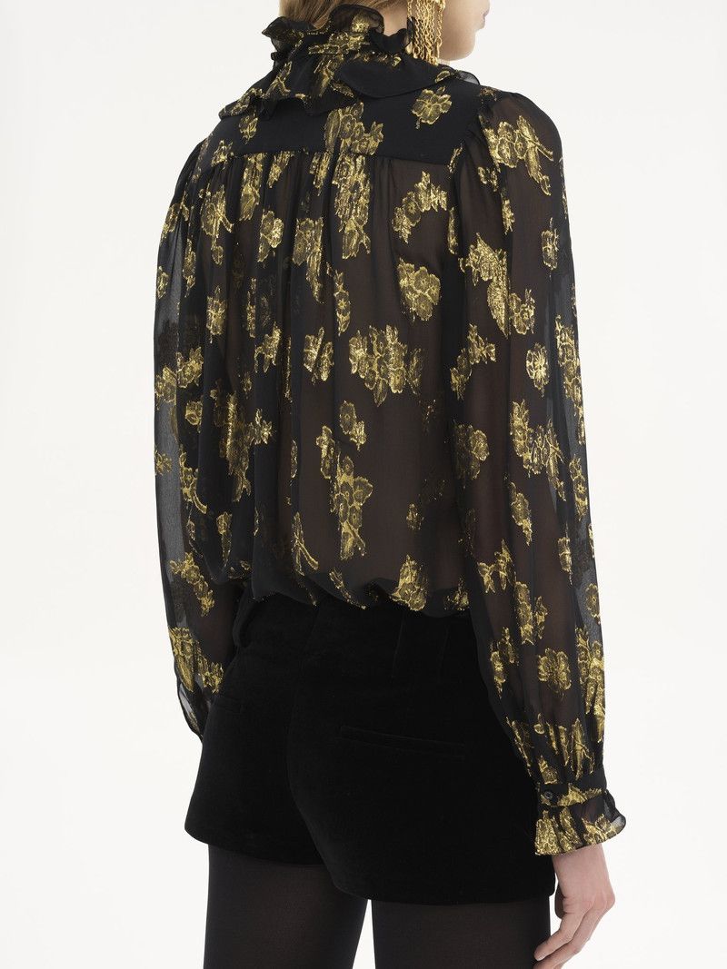 Chloe o1loc1c11125 Gathered Blouse in Black/Gold Size XS / US 0-2 / IT 36-38 - 4 Thumbnail