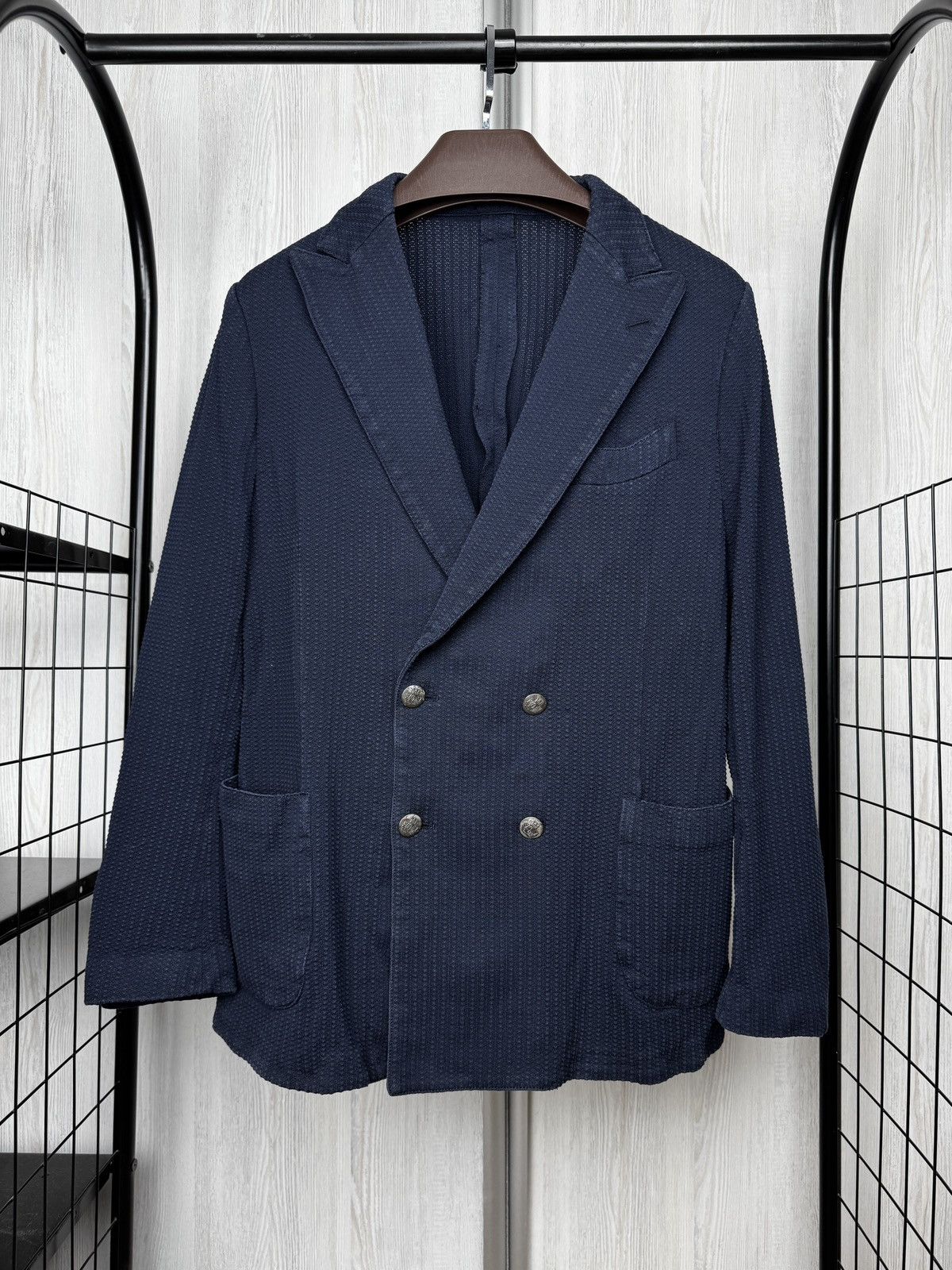 Lardini Lardini Double Breasted Knitted Cotton Blazer Navy Size 38R - 2 Thumbnail