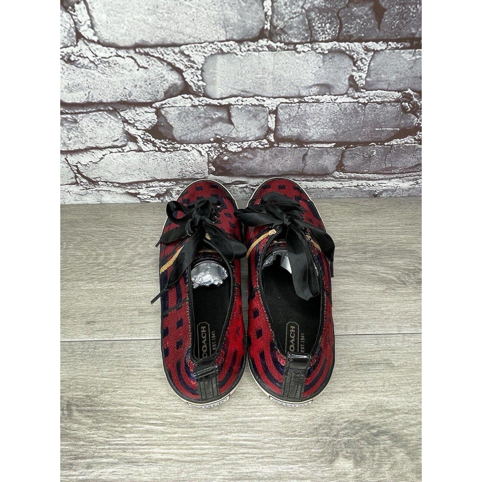 Coach Coach Willa Sequin Black Red Plaid Casual Ribbon Lace Sneake Size US 7.5 / IT 37.5 - 11 Thumbnail