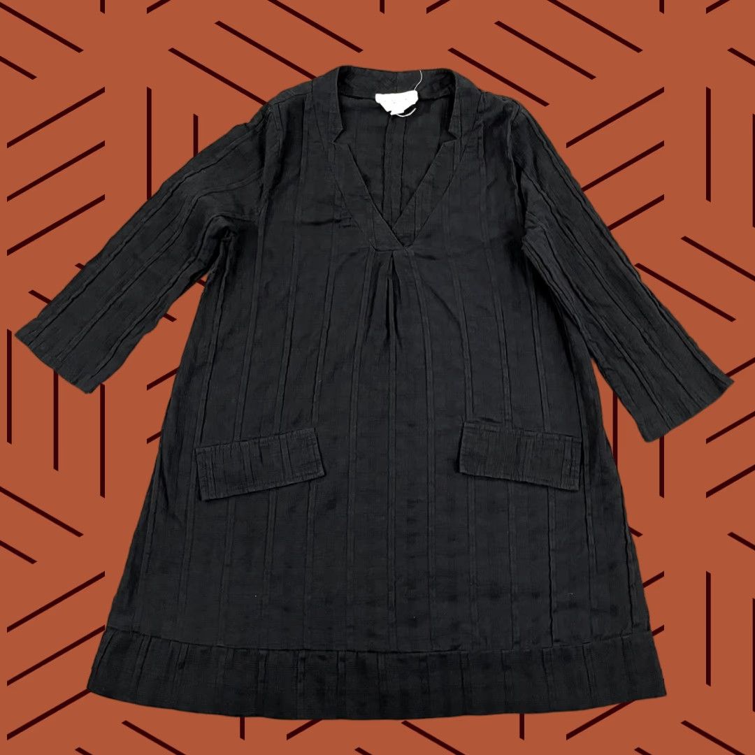 Vintage VINTAGE Pomander Place Women's Black V-Neck Tunic Top Mini Dress Casual Office Soft Cotton Small Size S / US 4 / IT 40 - 1 Thumbnail