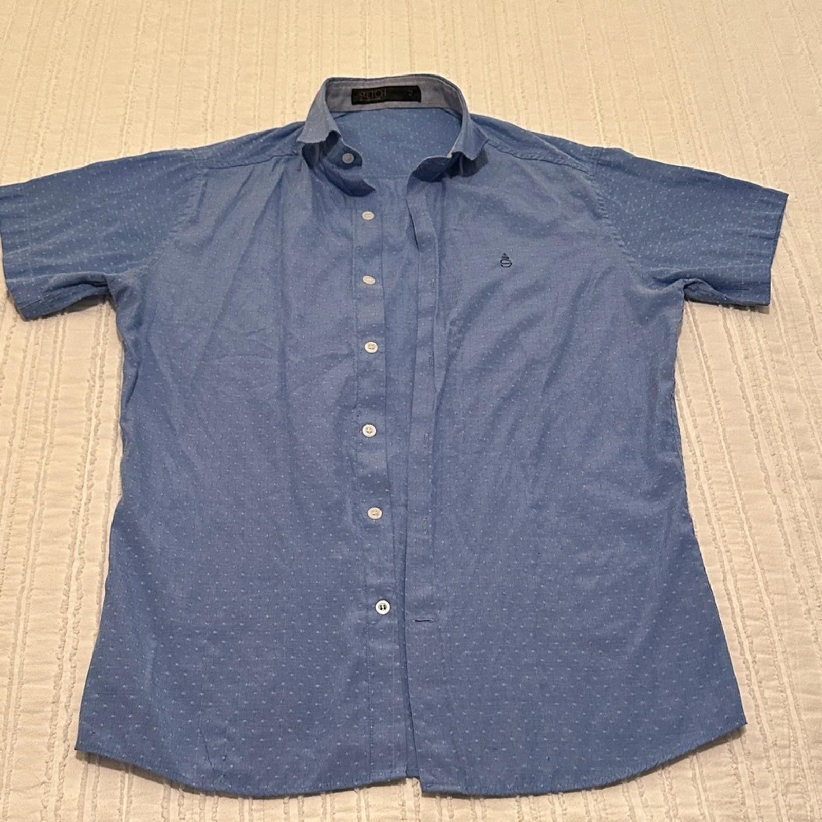 SKECHERS Sketch Small Men's Short Sleeve Swiss Dot Silk Shirt $175 Size US S / EU 44-46 / 1 - 1 Thumbnail