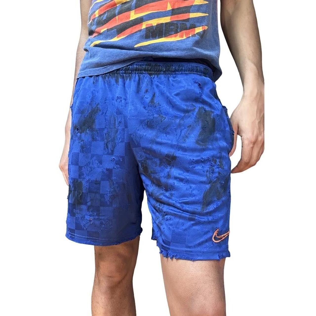 Nike ASTROBOI* x NIKE Blue Distressed Checkered Soccer Shorts_ XL Size US 32 / EU 48 - 1 Thumbnail