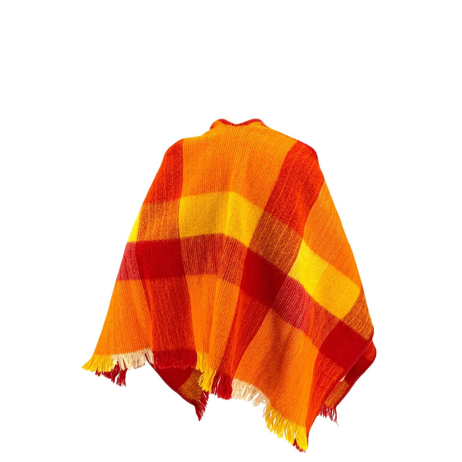 Vintage Vintage 60s Red Orange 100% Wool Plaid Ruana Poncho Size ONE SIZE - 5 Thumbnail