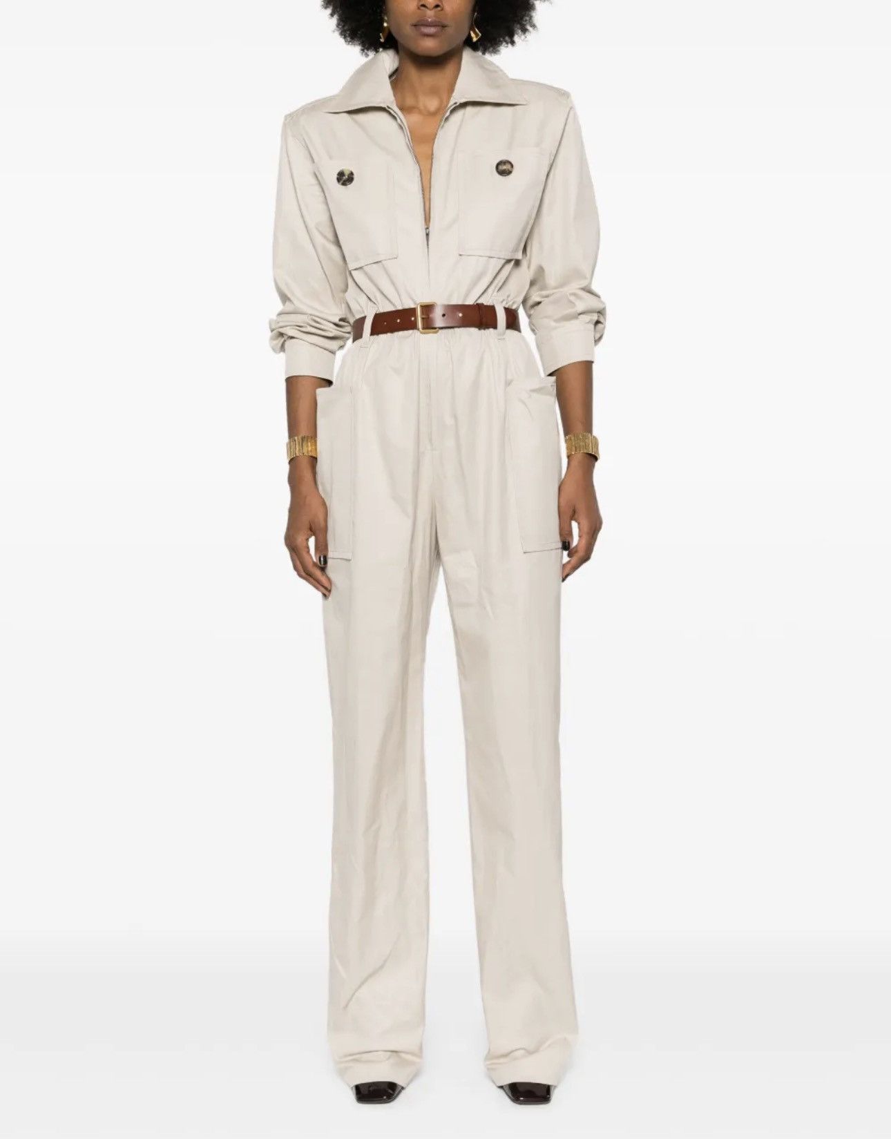Saint Laurent Paris Saint Laurent New Safari Cotton Twill beige jumpsuit, size M Size 27" / US 4 / IT 40 - 2 Thumbnail