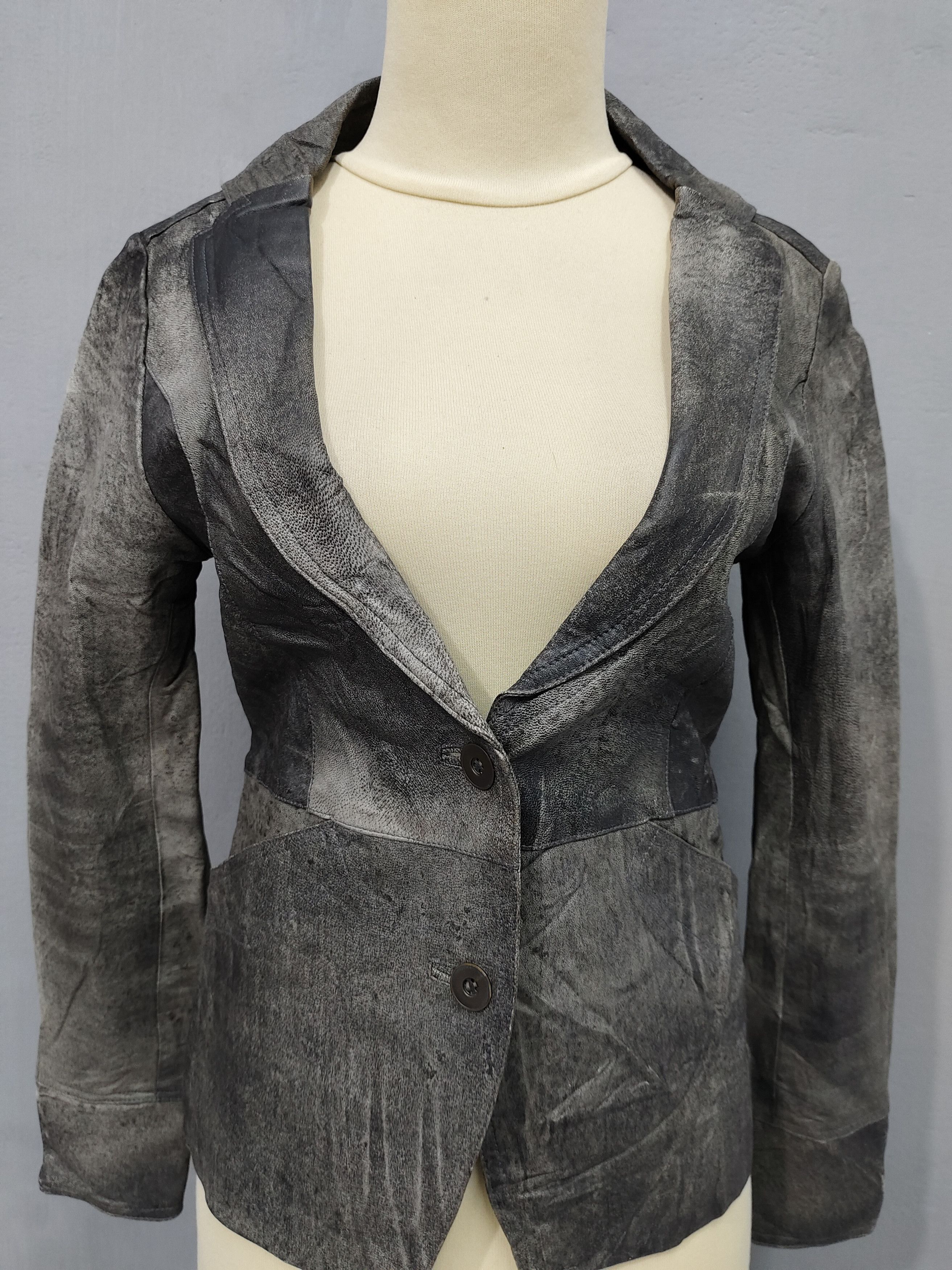 If Six Was Nine 00s BAD Super-Grunge Distressed Washed Leather Jacket Size M / US 6-8 / IT 42-44 - 2 Thumbnail