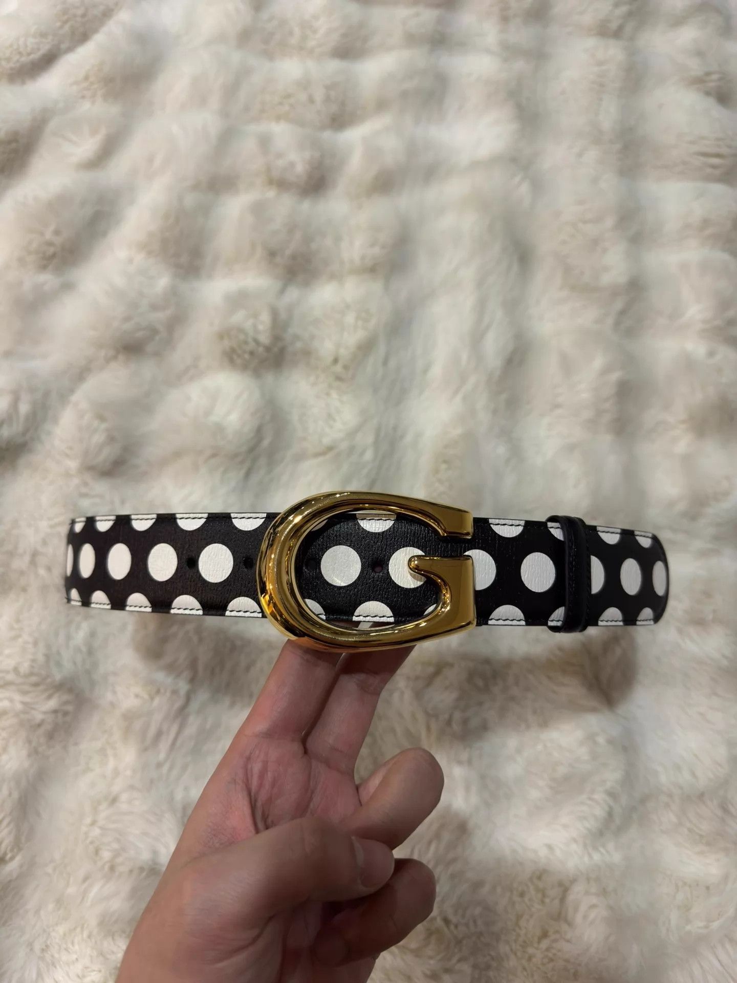 Gucci Gucci Black & White Polka Dot Gold Buckle Belt Size 85 Size ONE SIZE - 2 Thumbnail