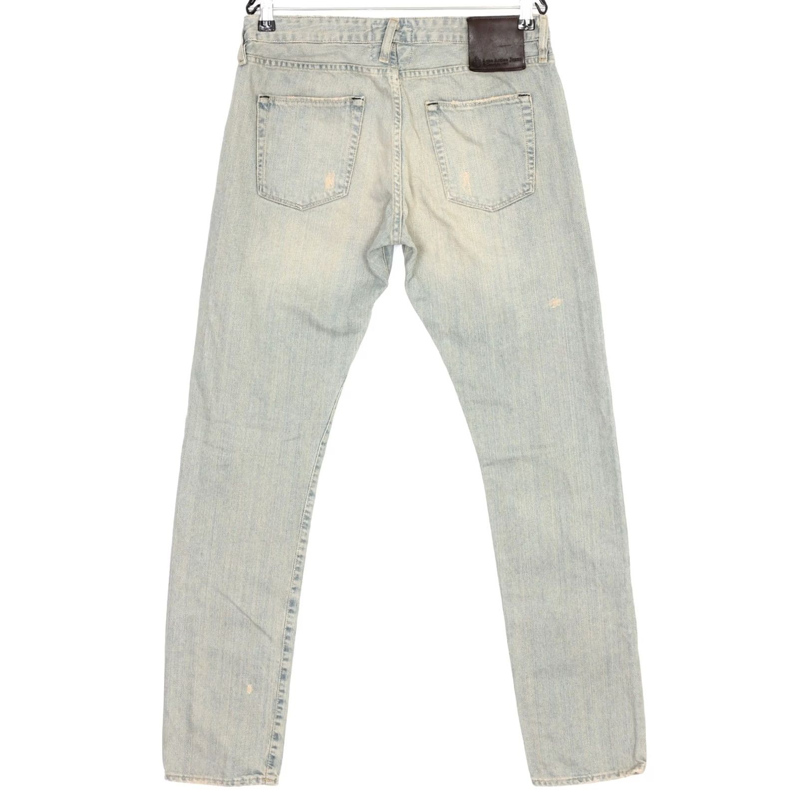 Vintage ACNE ACTION JEANS Tapered Jeans Men W29 L32 Blue Light Wash Logo Slim Fit Zip Cotton Denim Size US 29 - 2 Thumbnail