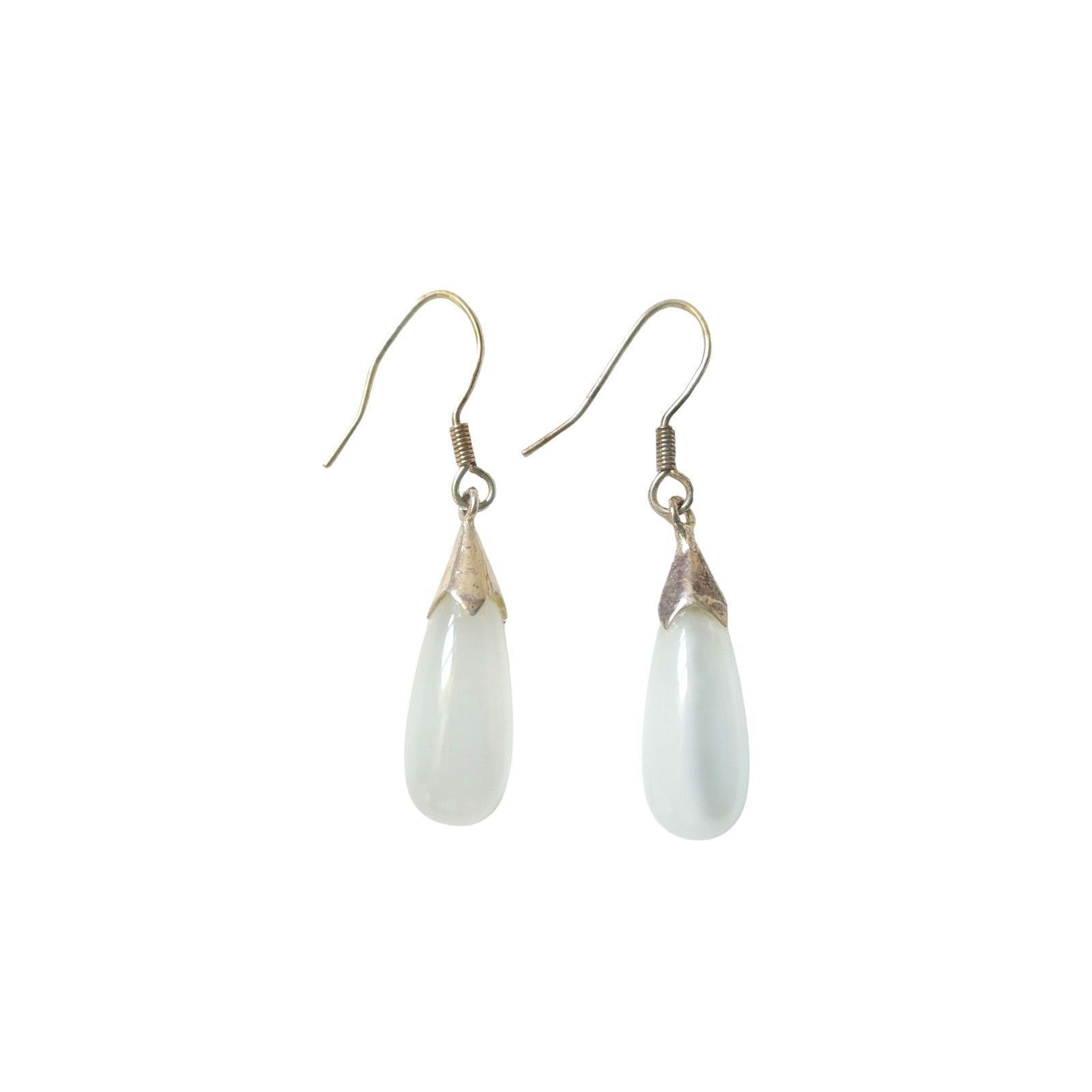 The Unbranded Brand White Cats Eye Teardrop Dangle Earrings Sterling Silver Size ONE SIZE - 1 Thumbnail