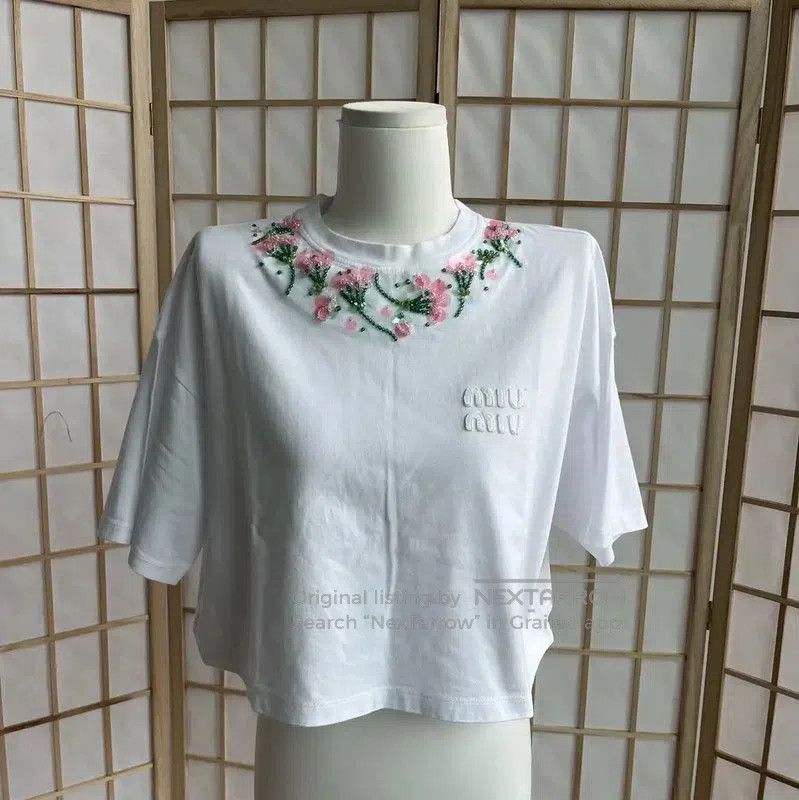 Miu Miu Miu Miu White Cotton Cropped T-Shirt . Size S / US 4 / IT 40 - 1 Thumbnail