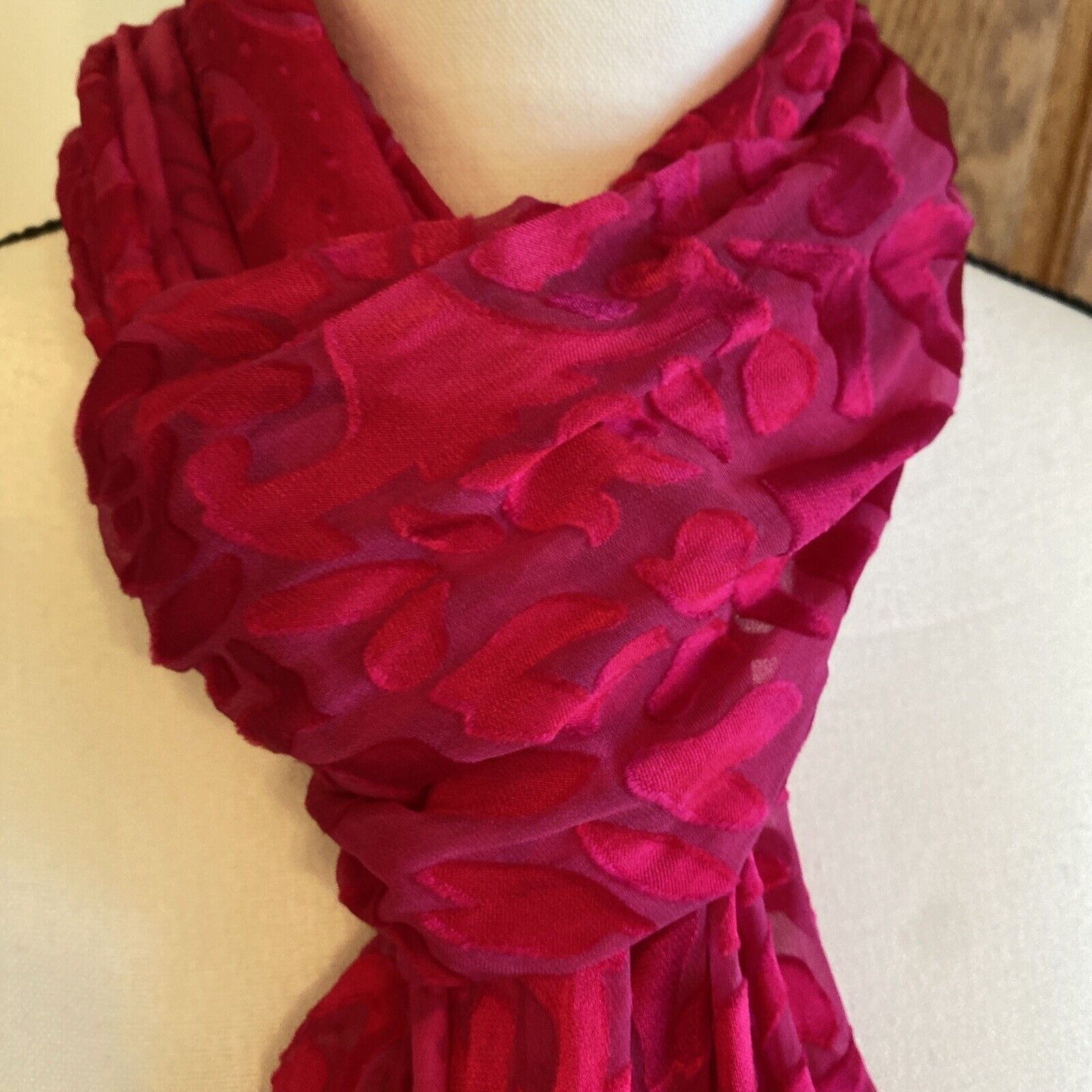Other Women's Rectangular Long Tie Dye Scarf Fuchsia Hand Dyed Sa Size ONE SIZE - 5 Thumbnail