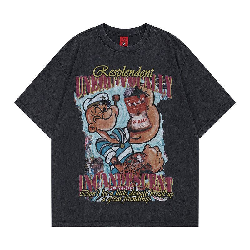 Japanese Brand Men's Hip-Hop Cartoon Graffiti Print Distressed T-Shirt Size US M / EU 48-50 / 2 - 1 Thumbnail