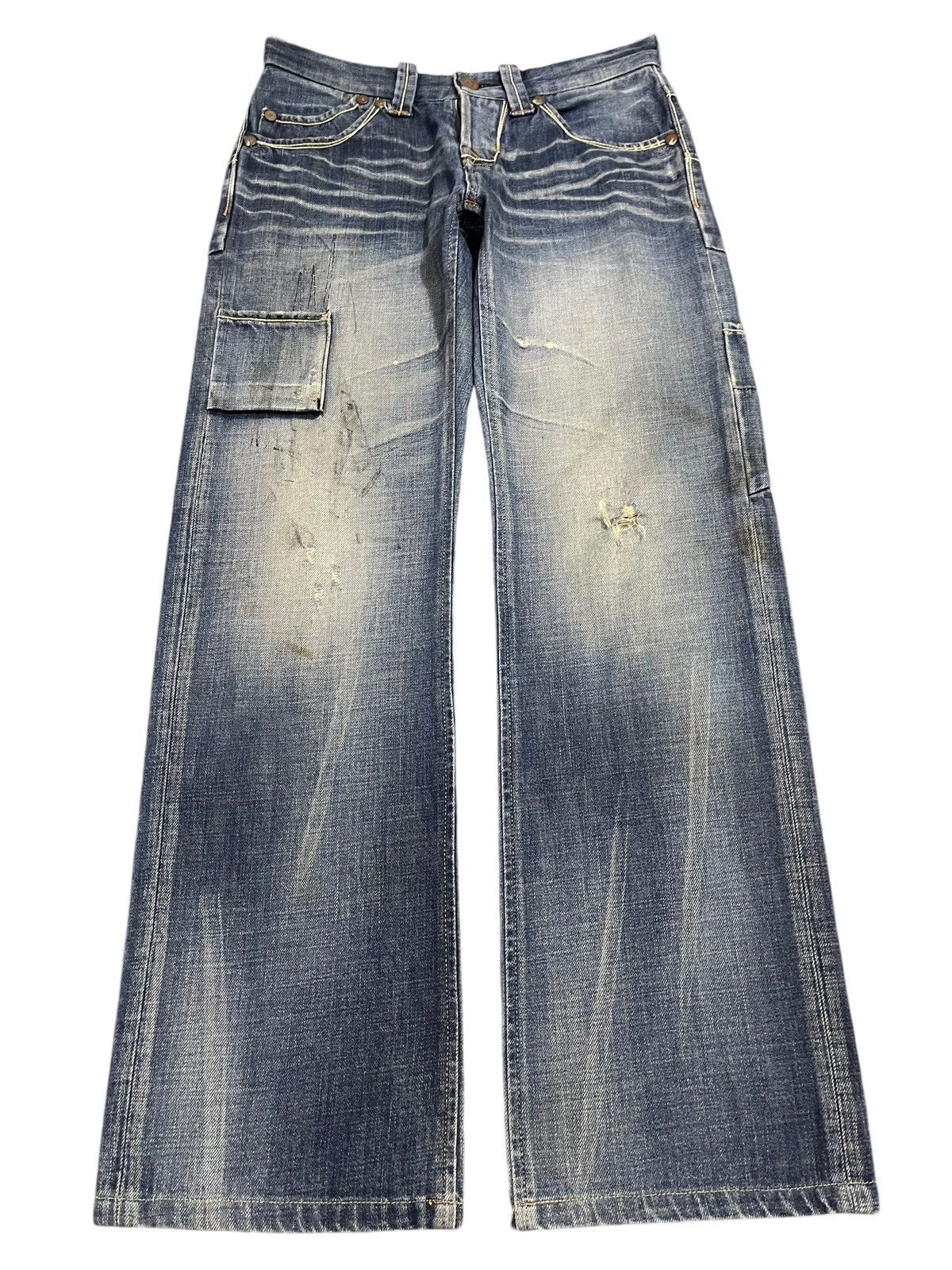 Vintage Japanese Bartack Blue Wash Faded Style Baggy Jeans