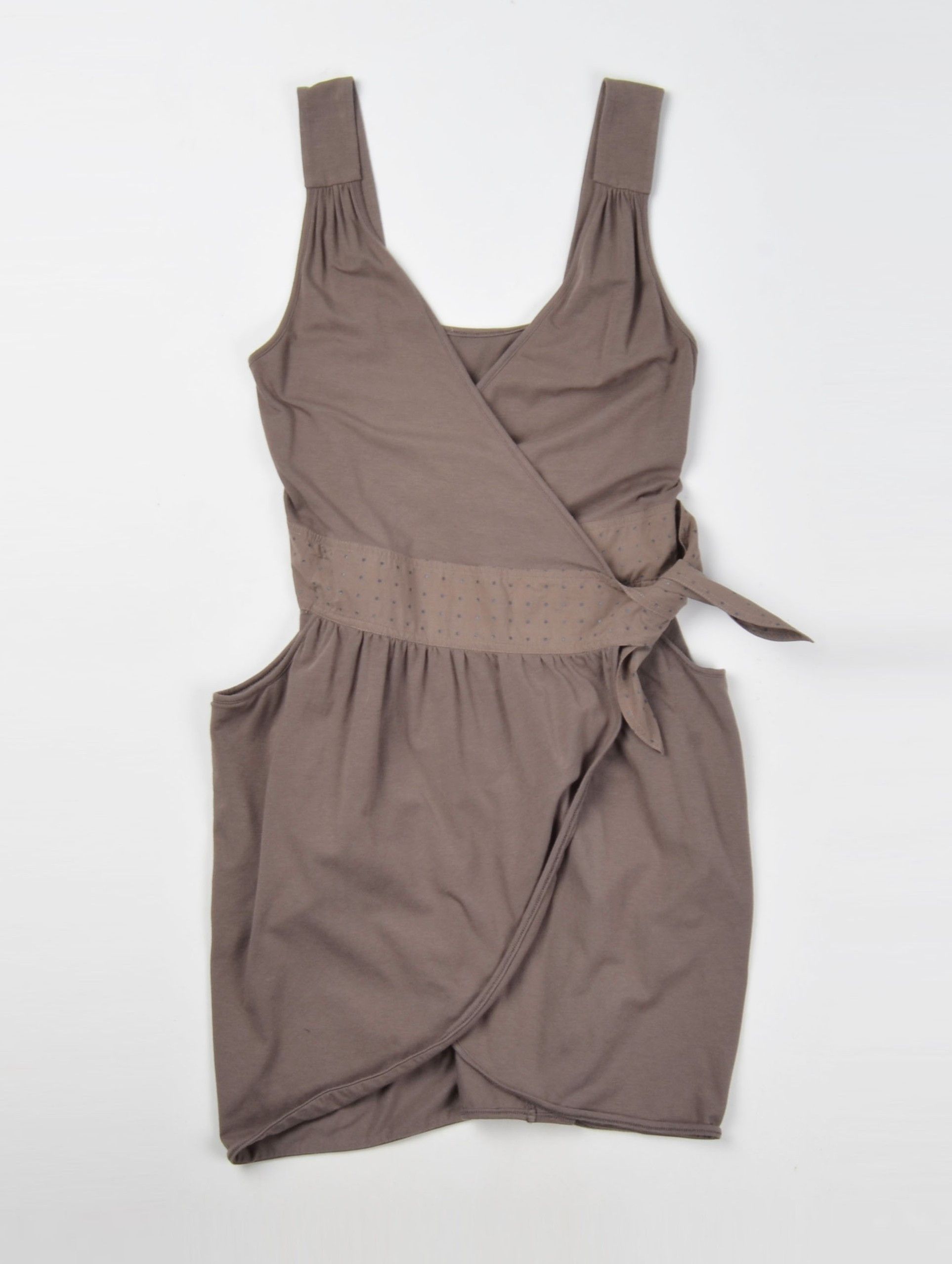 Brunello Cucinelli Brunello Cucinelli Brown Sleeveless Wrap Mini Dress Size M / US 6-8 / IT 42-44 - 4 Thumbnail