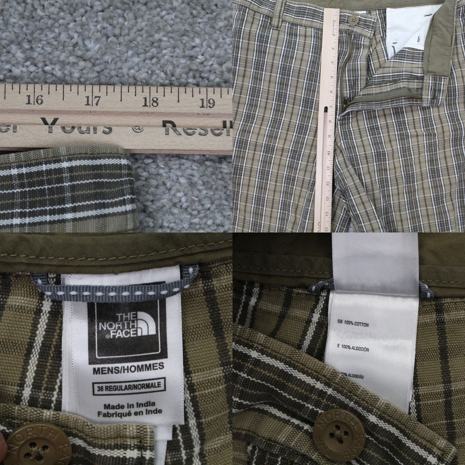 The North Face The North Face Chino Shorts Mens 36 Regular Green/White Plaid Cotton Flat Front Size US 36 / EU 52 - 8 Thumbnail