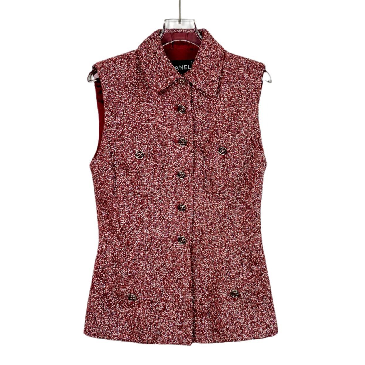 Chanel Chanel Red Sequin-Embellished Collared Vest (Size XS, 23 Col Size XS / US 0-2 / IT 36-38 - 1 Thumbnail