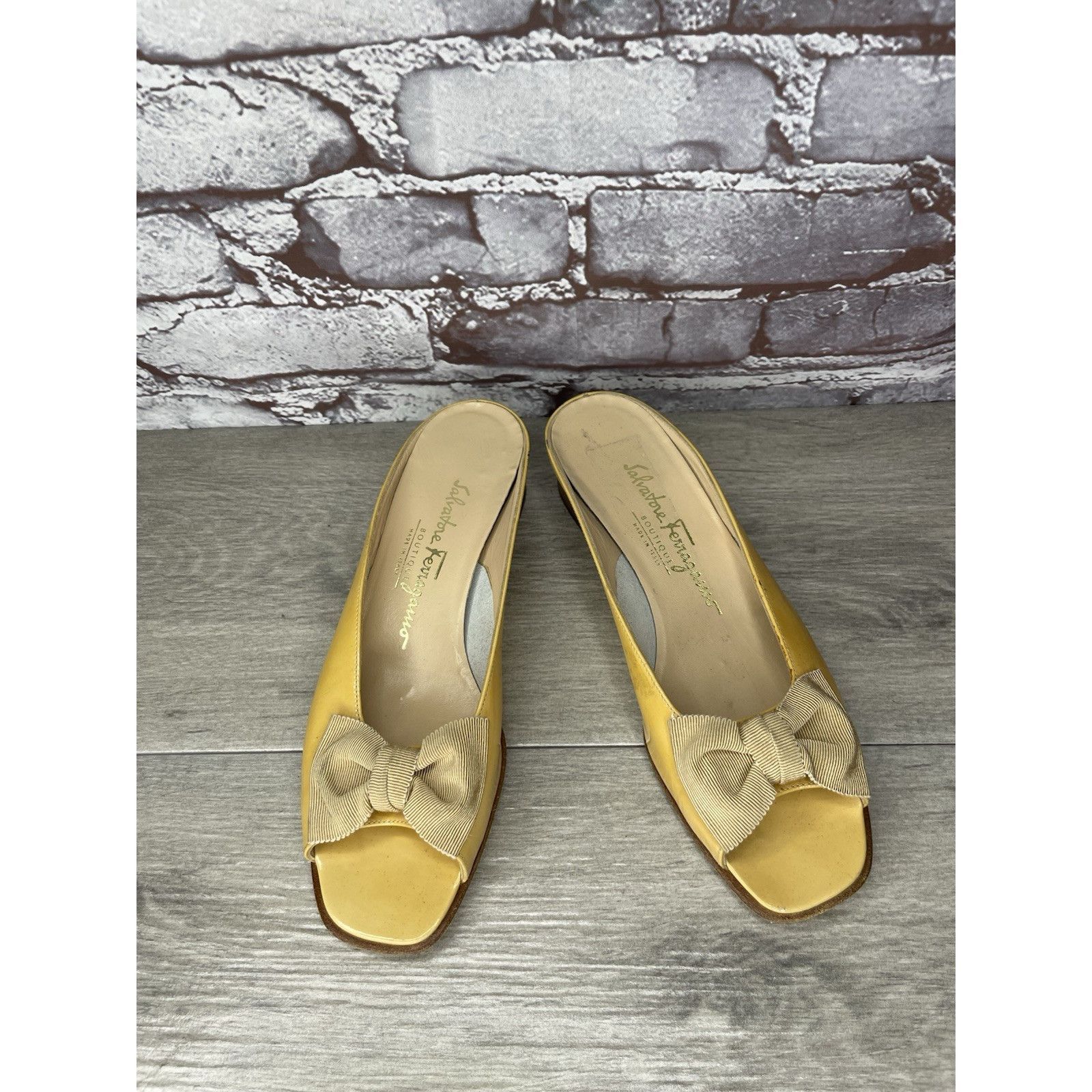 Salvatore Ferragamo Salvatore Ferragamo Yellow Patent Leather Slip On Heel Shoes Size US 7.5 / IT 37.5 - 4 Thumbnail