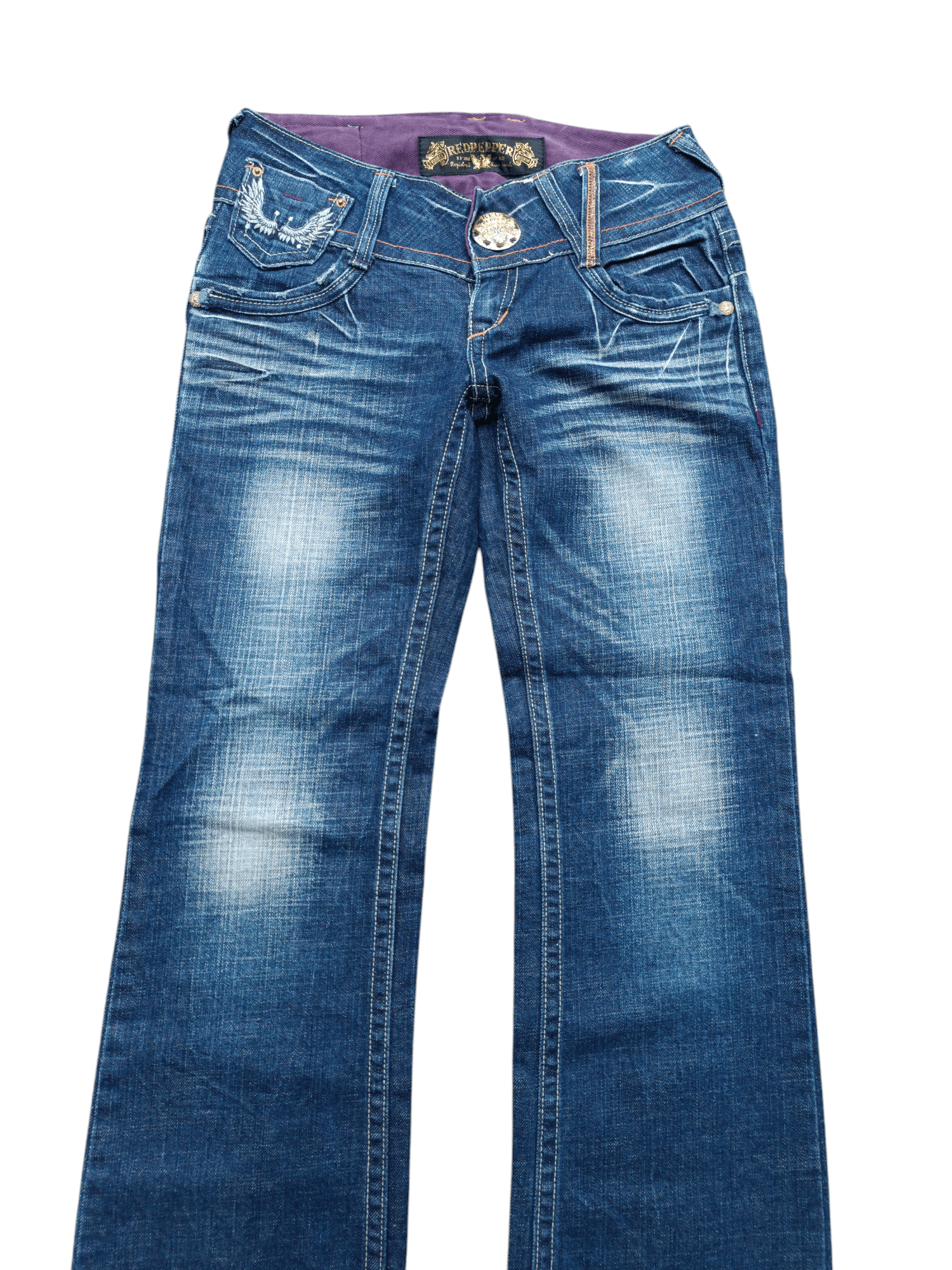 Beauty Beast × If Six Was Nine × Tornado Mart Flared Red Pepper Low Rise Embroidery Angel Wings Denim Size US 29 - 13 Thumbnail